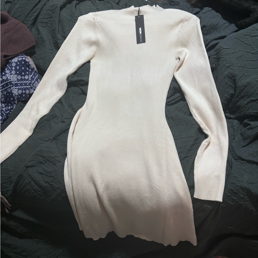 Fashion Nova Cream Long Sleeve Dress brand new